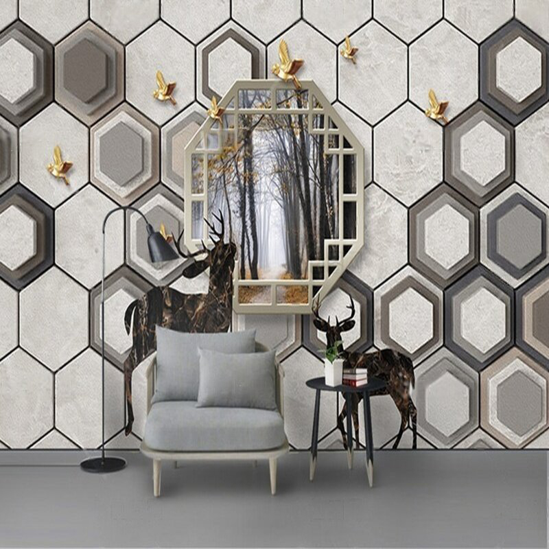 Custom 3D Geometric Pattern Wa - đánh giá và giá Interior Design With Wallpaper