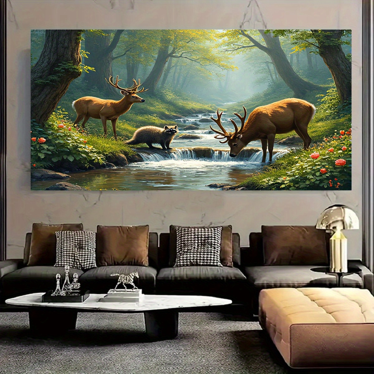 Deer Forest Stream Wall Mural  - đánh giá và giá Interior Design With Wallpaper